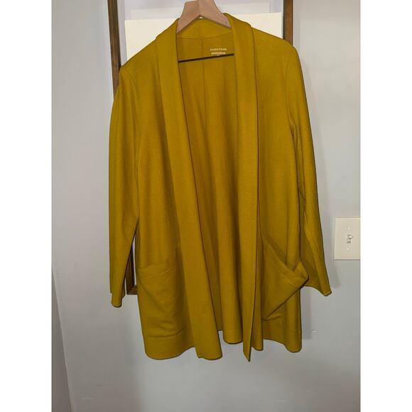 Eileen Fisher Boiled Wool Jersey Jacket mustard cardigan size medium open front - Picture 2 of 7